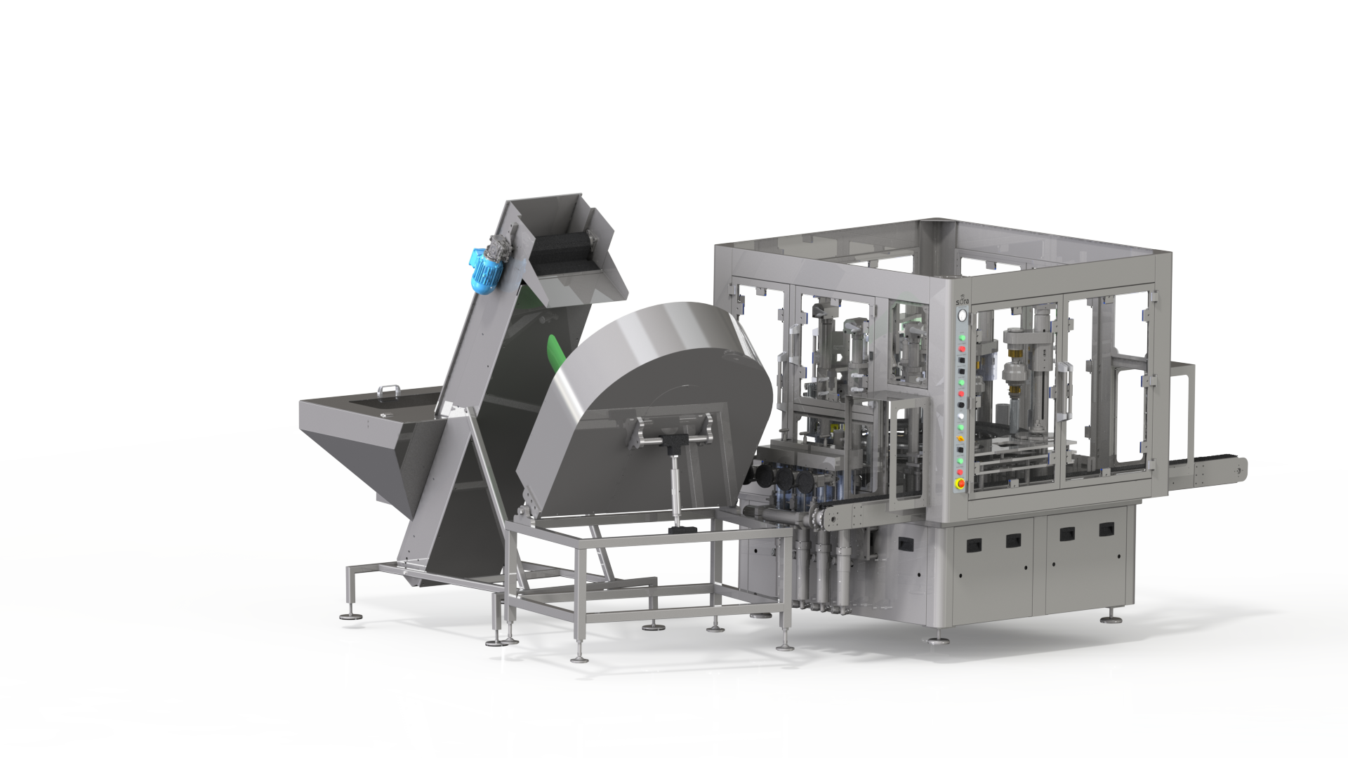 Sora Machine | INDEX TYPE MONOBLOCK PRODUCT FILLING & VALVE INSERTING & CRIMPING