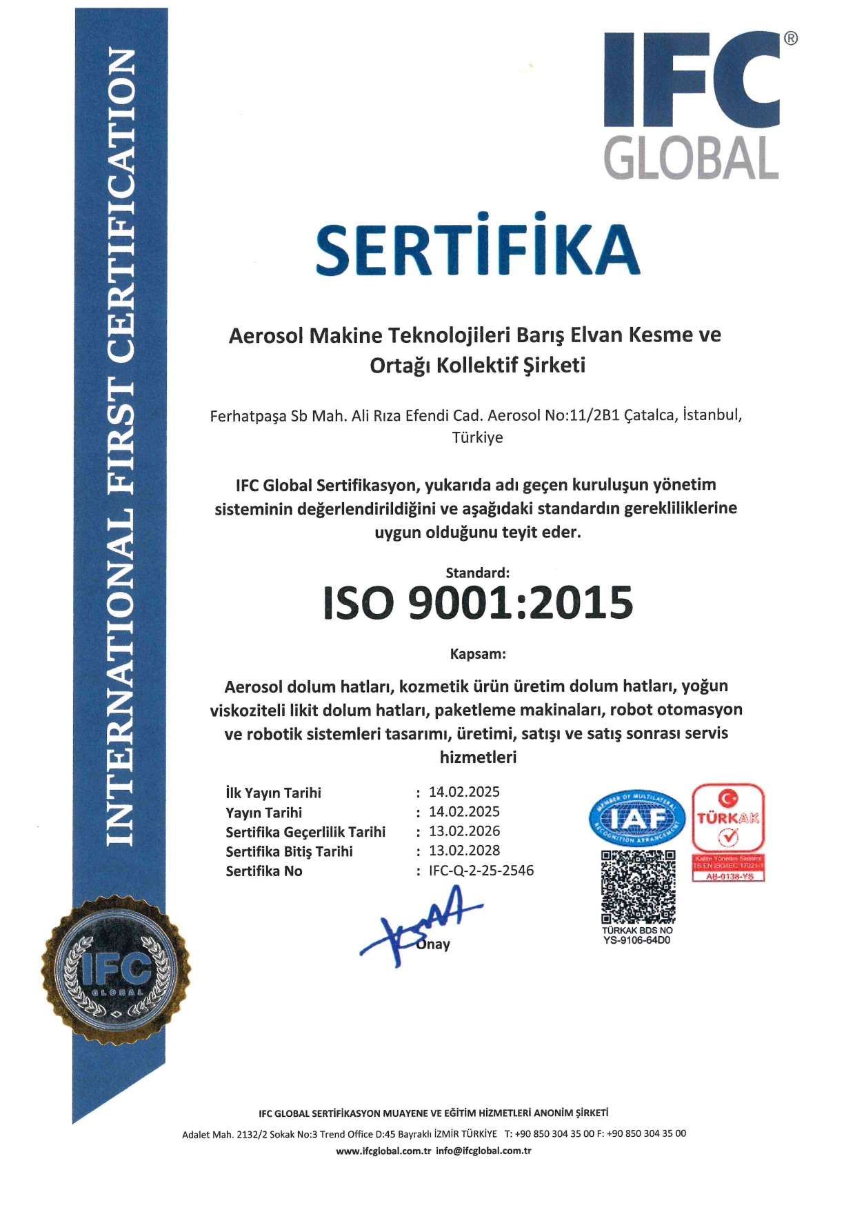 AEROSOL MAKINA 2025 page 0001 Quality Certification